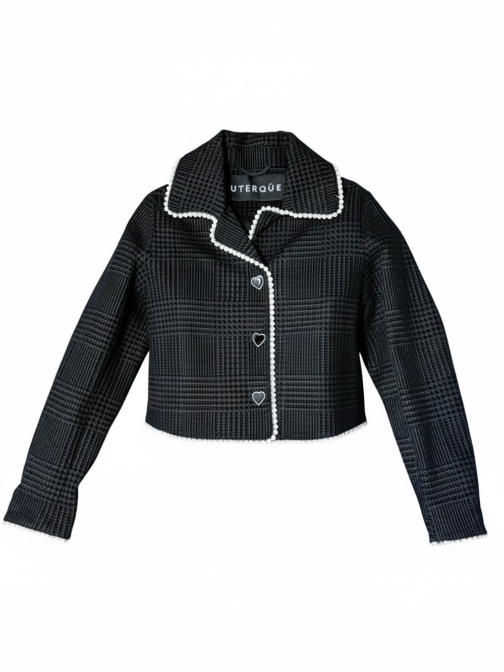 Uterque Plaid Velvet Textured Pearl Trim Blazer